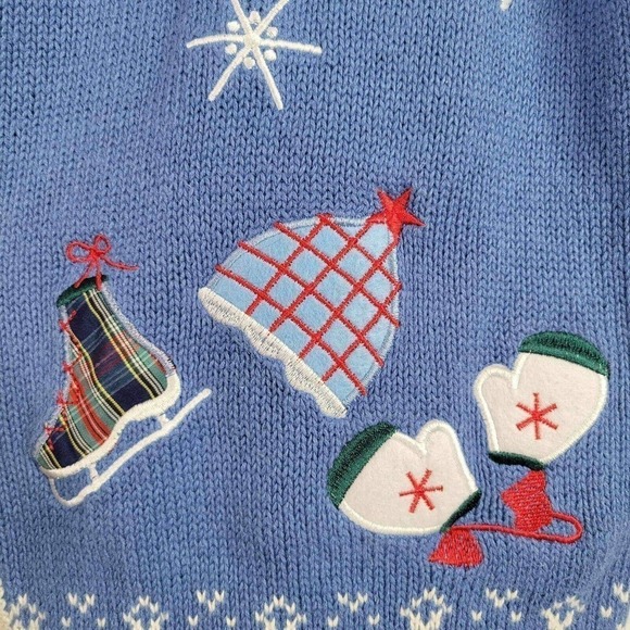 Holiday Editions Sweater Vest Women's Christmas Grandma Size L Blue White Cotton - Picture 7 of 8